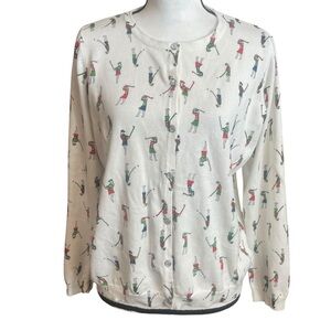 Liz Sport Liz Claiborne golf novelty print front snap cardigan sweater large